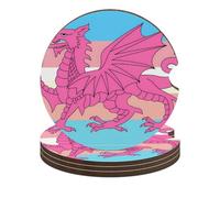 Queer Welsh Trans Dragon Car Coasters for Cup Holders with Cork Base Wood Anti-Slip Drink Mats Auto Accessories