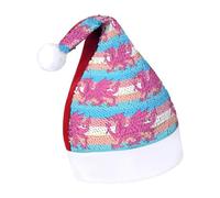Queer Welsh Trans Dragon Funny Sequin Santa Hat Plush Christmas Hats Party Headwear for Holiday New Year