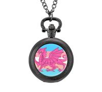 Queer Welsh Trans Dragon Men's Pocket & Fob Watches Silent Ticking Quartz Alloy Chain Watch for Daily Use Black-Style