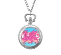 Queer Welsh Trans Dragon Men's Pocket & Fob Watches Silent Ticking Quartz Alloy Chain Watch for Daily Use Silver-Style