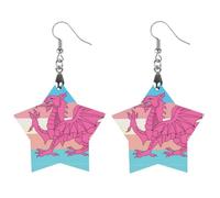 Queer Welsh Trans Dragon Women Dangle Earrings Elegant Wooden Pendant Earring for Daily Wear Circular