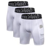Queerier Mens Compression Shorts 1/3/4 Pack, Spandex Running Sports Workout Base Layer Underwear Athletic Shorts, White-3pcs, Large