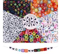 Quefe 1440pcs Acrylic Letter Beads Multicolored Cube Sorted Alphabet Beads for Jewelry Making, Bracelets, Necklaces, Key Chains 5 Colors (6 x 6mm)