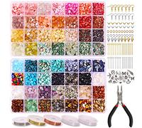 QUEFE 1800pcs 56 Colors Crystal Beads, Ring Making Kit, Gemstone Chip Beads Irregular Natural Stone with Jewelry Making Supplies for DIY Craft Bracelet Necklace Earrings, Craft Gifts