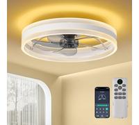 queffigle 20" Ceiling Fan with Light 4000LM 50cm Remote & App Control Flush Mount 6 Speeds Dimmable Low Profile 3 Colours Reversible Smart Quiet LED Timer Lamps for Bedroom Living Room Dining Room