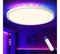 queffigle RGB LED Ceiling Light 29cm 3200LM Dimmable 3000-6500K Flush Mount with Remote Control Ceiling Light Fixture Low Profile Ambient Timer & Memory for Bedroom, Living Room, Bathroom