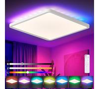 queffigle RGB Square LED Ceiling Light 29cm 3200LM Dimmable 3000-6500K Flush Mount with Remote Control Ceiling Light Fixture Low Profile Ambient Timer & Memory for Bedroom, Living Room, Bathroom