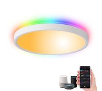 queffigle Smart RGB Ceiling Light LED 2700LM Works with Alexa 12 Inch 2700K-6500K Flush Mount Light Fixture DIY Colors WiFi Dimmable Low Profile Ambient Light Fixture for Bedroom Living Room Party