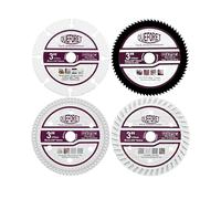 QUEFORET 75mm Saw Blades Set 4pcs - Carbide Blade for Wood Rubber, HSS Blade for Soft Metal, Diamond Tile Saw Blade for Ceramic, Diamond Concrete Saw Blade for Masonry, with 10mm Arbor