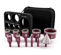 QUEFORET Diamond Drill Bits Set 11pcs - 10pcs 6/8/10/20/25/28/32/35/45/65mm Dry Hole Saw, 1pc 50mm Beveling Chamfer Bit for Ceramic Porcelain Tile Marble Granite