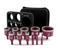 QUEFORET Diamond Drill Bits Set 11pcs - 6/8/10/20/25/28/32/35/45/50/65mm Dry Hole Saw for Ceramic Porcelain Tile Marble Granite, Triangle Shank
