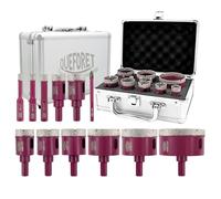 QUEFORET Diamond Drill Bits Set 12pcs - 11pcs 6/8/10/20/25/28/32/35/45/50/65mm Dry Hole Saw, 1pc 6mm Carbide Drill for Ceramic Porcelain Tile Marble Granite, Triangle Shank
