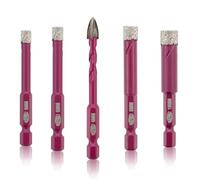 QUEFORET Diamond Drill Bits Set 5pcs - 4pcs 6/6/8/10mm Dry Hole Saw, 1pc 6mm Carbide Bit for Ceramic Porcelain Tile Marble Granite, Quick Change Hex Shank