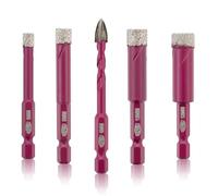 QUEFORET Diamond Drill Bits Set 5pcs - 4pcs 6/8/10/12mm Dry Hole Saw, 1pc 6mm Carbide Bit for Ceramic Porcelain Tile Marble Granite, Quick Change Hex Shank