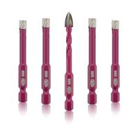 QUEFORET Diamond Drill Bits Set 5pcs - 4pcs 6mm Dry Hole Saw, 1pc 6mm Carbide Bit for Ceramic Porcelain Tile Marble Granite, Quick Change Hex Shank
