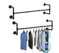 Queiting 2PCS Wall Mounted Clothes Rail 120*29*25cm Industrial Pipe Hanger Towel Rack Vintage Garment Bar Max Load 50kg Heavy Duty Wall Rail for Clothing Rod Hanging Display Holder for Bedroom Laundry