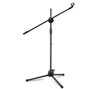Queiting Microphone Stand Boom Adjustable Straight Collapsible Studio Holder with Free Tripod Telescoping Mic Clip Adapter Tripod Base for Musicians Party Stage Black