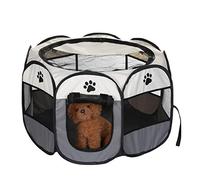 Queiting Pet Playpen Foldable Puppy Dog Cat Playpen Soft Fabric Portable Pet Run Cage Indoor Outdoor Use 74 x 74 x 43 cm for Rabbit Hamster Guinea Pig Grey