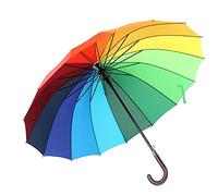 Queiting Rainbow Umbrella Windproof 16 Rib Large Rainbow Golf Umbrella 45inch Durable Fashion Long Handle Straight Anti-Uv Umbrella Reinforced Canopy Manual Big Parasol