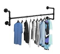 Queiting Wall Mounted Clothes Rail 120 * 29 * 25cm Industrial Pipe Hanger Towel Rack Vintage Garment Bar Max Load 50kg Heavy Duty Wall Rail for Clothing Rod Hanging Display Holder for Bedroom Laundry