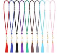 Quelay 10 Piece Ramadan Tasbih Muslim Prayer Praise Beads Islam Misbaha Tasbeeh Sibha 99 Prayer Beads Necklace Glass Pearl Muslim Rosary Bracelet with Tassel Gifts for Men Women, Multicolor, One size