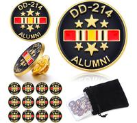 Quelay 12 Pcs DD214 Lapel Pin Us Veteran Lapel Pin Dd214 Alumni Lapel Pin Military Pins Veteran Gifts Service Ribbon and Stars Pin Hat Pins for Veterans Military Army Gifts, 0.98 X 0.98 inches, 24K