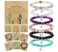 Quelay 12 Sets Social Worker Appreciation Bracelet Gift Bulk Inspirational High Five Hands Natural Stone Bracelet with Inspirational Card Gift Women Coworker Teacher Volunteer Healthcare (Multicolor)