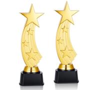 Quelay 2 Pcs 9.5 Inch Glittery Star Trophy Awards Gold Plastic Star Trophies Bulk for Employee Recognition, School Prizes, Motivational Gifts, Celebrating Outstanding Achievements, Competitions