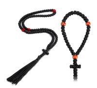 Quelay 2 Pcs Handmade Christian 100 Knot Orthodox Prayer Rope and Christian 33 Knot Orthodox Greek Prayer Rope Protection Blessing Cross Charm Tassel Car Hanging Charm Gift(Black,Fashion Style)
