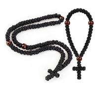 Quelay 2 Pcs Handmade Christian 100 Knot Prayer Rope and Christian 33 Knot Orthodox Greek Prayer Rope with Red Bead Protection Blessing Cross Charm Tassel Car Hanging Charm Christmas Gift
