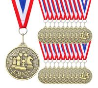 Quelay 20pcs 2'' Gold Medals for Awards Winner Bulk with Neck Ribbons Metal Trophy Award Prize Gift for Kids Students Adults School Graduation Participation Competitions(Chess)