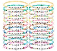 Quelay 24 Pcs Appreciation Bracelet Gift Bulk in My Era Bead Clay Beaded Stretchy Bracelets for Woman Graduation End of Year Thank You Back to School Inspire Gift, 6.69 inches, Plastic, Clay, no