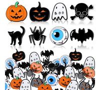 Quelay 24 Pcs Halloween Spooky Enamel Lapel Pins Set Jack-o-lantern Pin Boo Pumpkin Ghost Bat Spider Skull Cat Lapel Pin Creepy Halloween Party Costume Accessories Goodie Bag Filler for Party Supplies