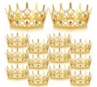 Quelay 24 Pcs Plastic Gold King Crowns Bulk Adjustable Royal Prince Jeweled Crowns Medieval Costume Accessories for Birthday, Cosplay, and Royal Themed Events Party(Delicate Prince)