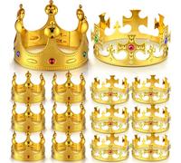 Quelay 24 Pcs Plastic Gold King Crowns Bulk Adjustable Royal Prince Jeweled Crowns Medieval Costume Accessories for Birthday, Cosplay, and Royal Themed Events Party(Cross & Classic King)