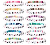 Quelay 24 Pcs Volleyball/Basketball//Tennis/Football/Softball/Vet Tech/Dance Bracelet Gift Bulk in My Clay Beaded Stretchy Era Bracelets for Back to School Student Team Gift(Vet)