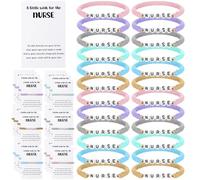 Quelay 24 Sets Housekeeping Appreciation Week Gifts Housekeeper Bracelets with Cards Bulk 2025 Colorful Polymer Clay Beaded Bracelets Thank You Staff Party Favors, 7.5 inches, soft pottery, No