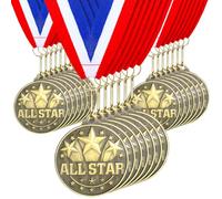 Quelay 30 Pcs 2'' Award Medals Bulk Gold Winner Medals with Neck Ribbons Metal Trophy Award Prize Gift for Tournaments, Competitions, Party, Kids and Adults (All Star)