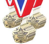 Quelay 30 Pcs 2 Inches Award Medals Bulk Spelling Bee Medals Bulk with Neck Ribbons Metal Trophy Award Prize Gift for Tournaments, Competitions, Party, Kids and Adults
