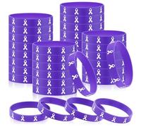 Quelay 48 Pcs Purple Ribbon Awareness Silicone Bracelets Domestic Violence Overdose Pancreatic Cancer Alzheimer's Awareness Rubber Bracelet Gifts Party Supplies for Animal Abuse Lupus Epilepsy