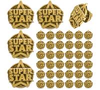 Quelay 50 Pack Super Star Lapel Pins Bulk Gold Metal Recognition Pin Star Student Awards 3D Embossed Badges for Academic Achievement, Employee Appreciation, Leadership Gift, Team Prize