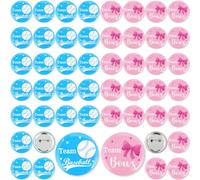 Quelay 50 Pcs Gender Reveal Button Pins 1.75 Inch Team Boy or Girl Pins Bulk, Baseballs or Bows Gender Reveal Decorations Baby Shower Party Favors for Guests Pink and Blue Badge Supplies