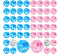 Quelay 50 Pcs Gender Reveal Button Pins 1.75 Inch Team Boy or Girl Pins Bulk, Hibiscus Themed Gender Reveal Decorations Baby Shower Party Favors for Guests Pink and Blue Badge Supplies