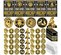 Quelay 50 Set Employee of the Month Lapel Pin Bulk, Recognition Brooches Motivational Pins with Cards & Bag, Gold, 0.98 inches