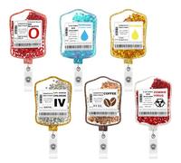 Quelay 6 Pcs Blood Bag Shaker ID Badge Reels Glitter Retractable Nursing ID Badge Holder with Clip for Nurses Doctor Assistant Medical Staff Rn CNA Ma CMA Ipn Healthcare Hospital Gifts Accessories