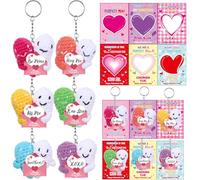 Quelay 6 Pcs Crochet Heart Macarons Keychain with Cute Emotion Card Valentine's Day Handmade Gift for Girls Social Party Coworker Office Favor