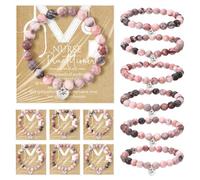 Quelay 6 Set Nurse Practitioner Gifts Bracelet Pink Natural Stone Bracelet with Thank You Card Np Week Supplies Appreciation Gift Ideas for Nursing Instructor Student Medical Assistant Women Coworker