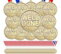 Quelay 60 Pcs Gold Award Medals with Neck Ribbons 2 Inch Winner Medals Awards Bulk Metal Trophy Award Prize Gift for Adult Competitions Education Tournaments Event(Well Done)