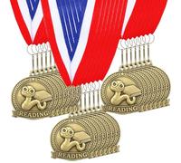 Quelay 60 Pcs Gold Award Medals with Neck Ribbons 2 Inch Winner Medals Awards Bulk Metal Trophy Award Prize Gift for Adult Competitions Education Tournaments Event(Reading Bookworm)