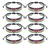 Quelay 8 Pcs Kenya Flag Beaded Bracelets Adjustable Handmade Kenyan Bracelet Rope Bangle Kenyan Juneteenth Patriotic Pride Jamhuri Day African Jewelry Gifts for Women